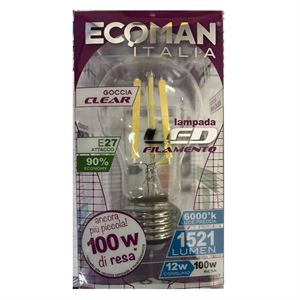 LED GOCCIA FILO CLEAR 12W 6500K E27  ECOMAN 2287