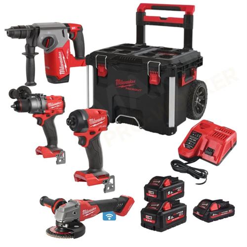 KIT PACKOUT MILWAUKEE 4 MACCHINE M18 + 3 BATTERIE E CARICATORE