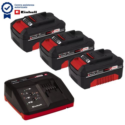 3 BATTERIE 18V 4Ah + CARICABATTERIE RAPIDO EINHELL